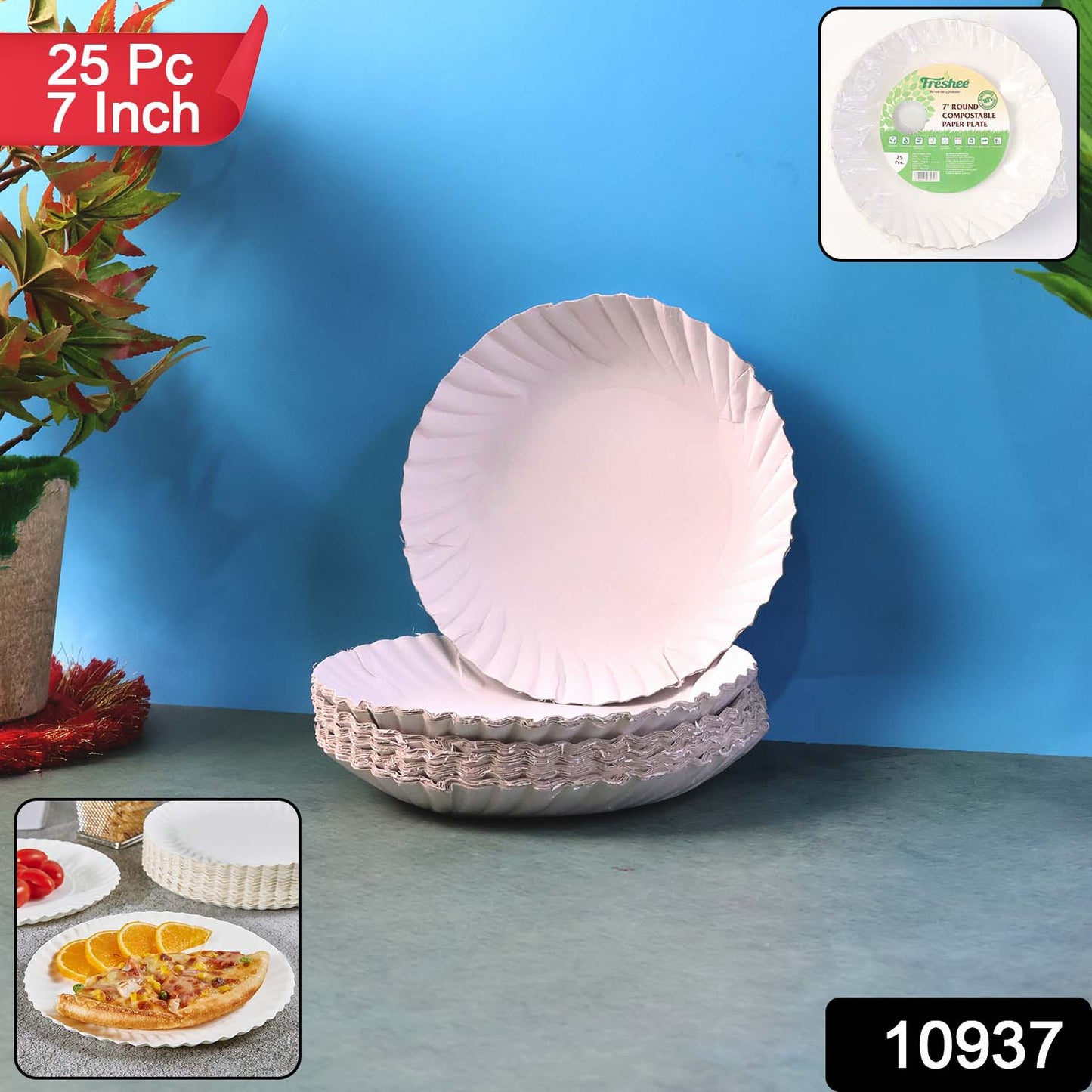 Freshee 7 Inch Round Compostable Paper Plate - 25 Pcs Pack
