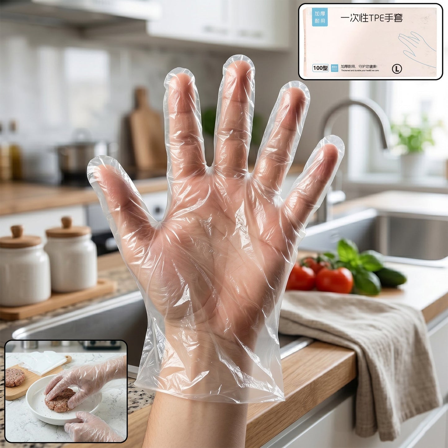 Disposable Clear Plastic Gloves (100 Pc, Large)