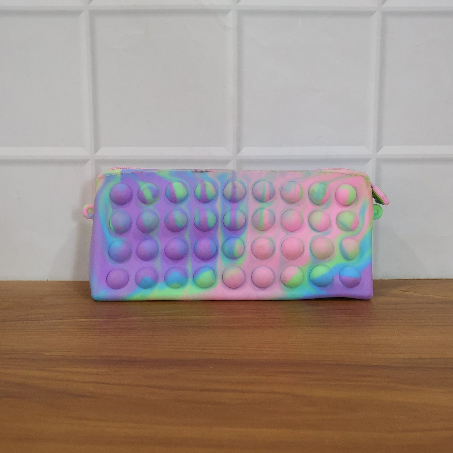 Multicolor Pop It Silicone Pencil Pouch for Kids, 21x10 cm