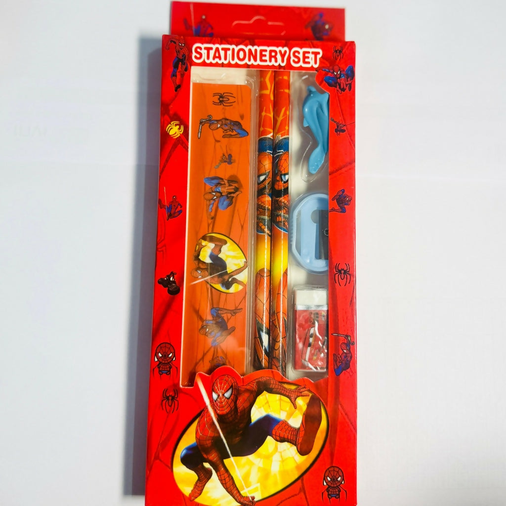 Kids Superhero Stationery Set with 2 Pencils, Ruler, Eraser & Sharpener