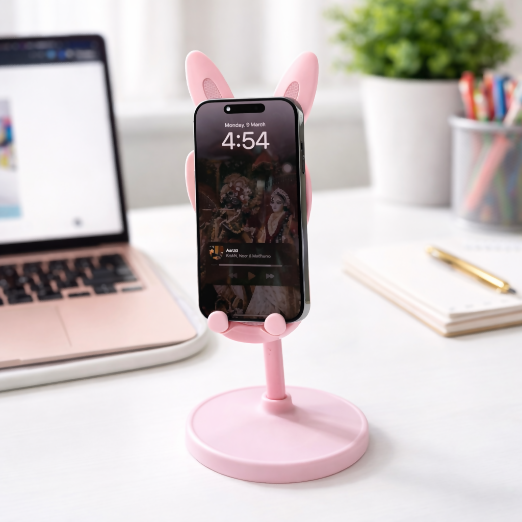 Pink Bunny Ear Adjustable Mobile Phone Stand Holder for Desk