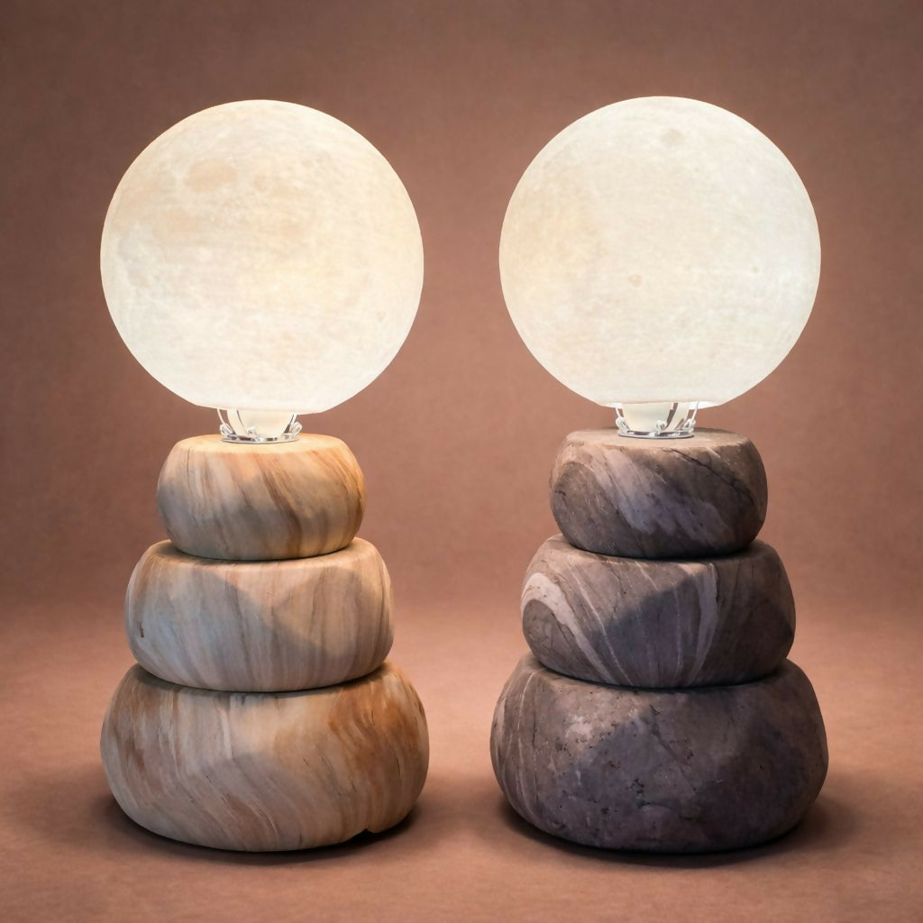 Moon Light Lamp with Stone Base Decorative LED Night Lamp