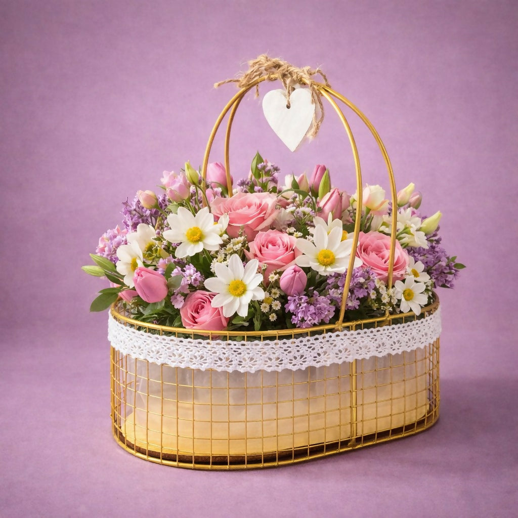 Metal Wire Storage Basket with Handle and Fabric Lining Organizer