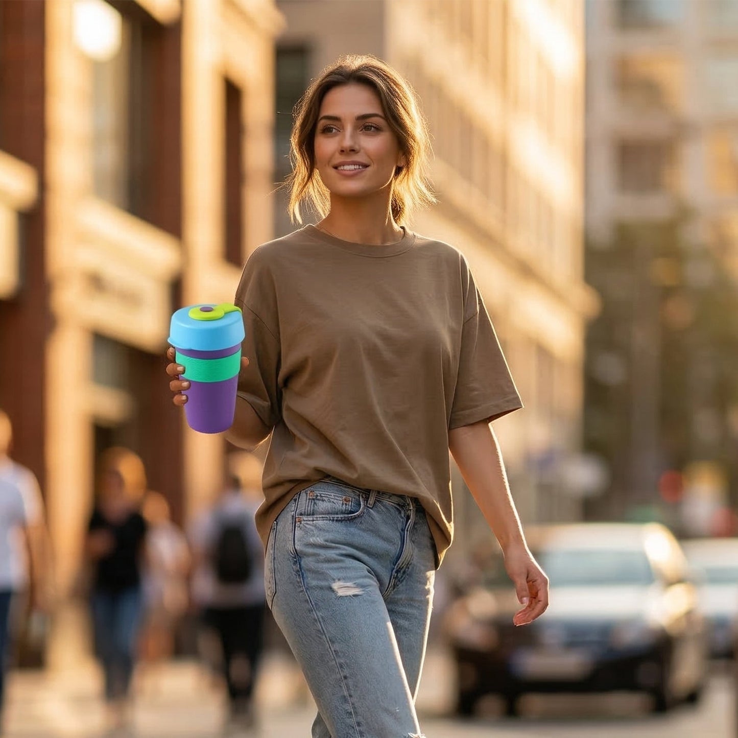 Reusable Colorful Travel Mug with Secure Silicone Lid (1 Pc, 400 ML)