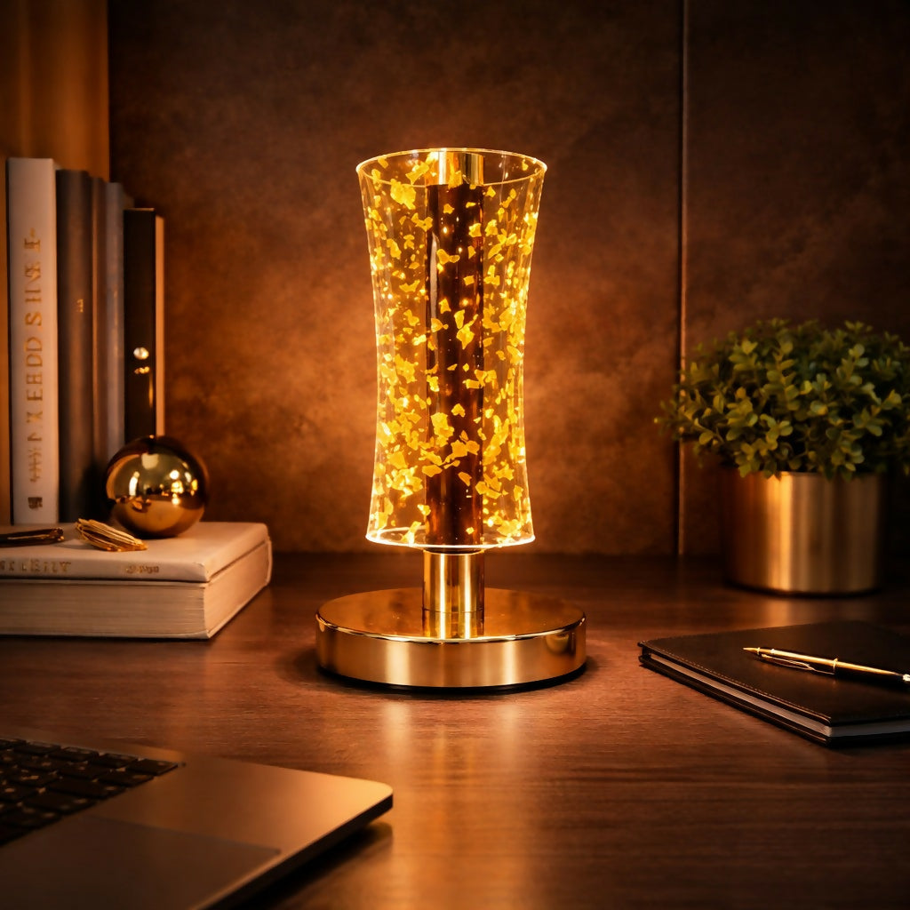 Crystal Glow LED Table Lamp with Elegant Gold Finish