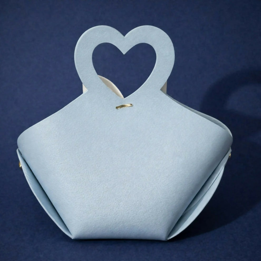 Light Blue Mini Cute Handbag with Heart Handle and Bow Design