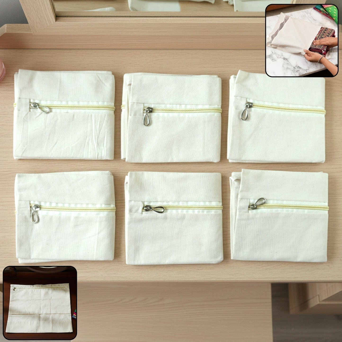 Zip Closure Saree Storage Bag (14.5x16.5 cm, Pack of 6)