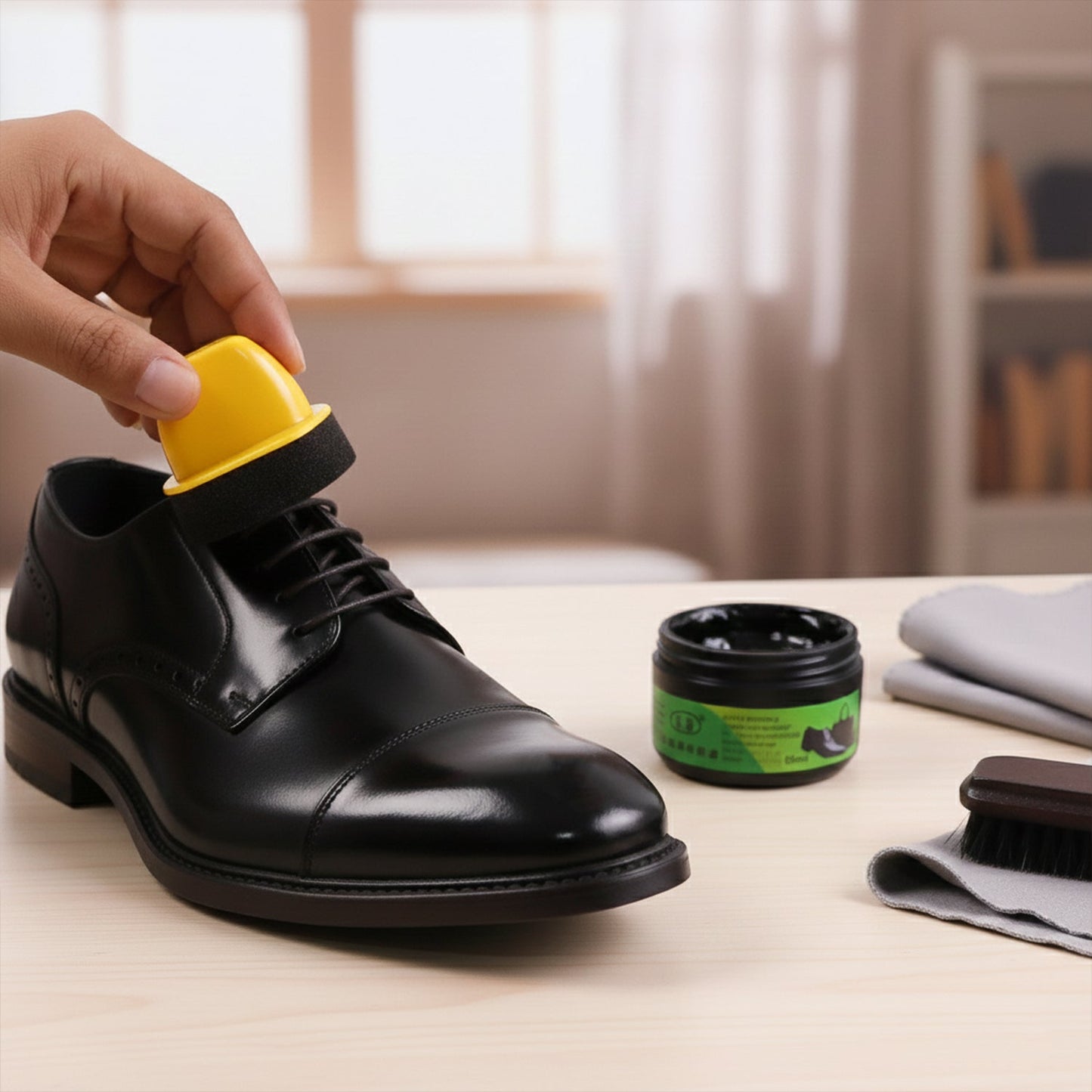 Black Shoe Polish Cream with Built-in Sponge Applicator (60 ML Approx)