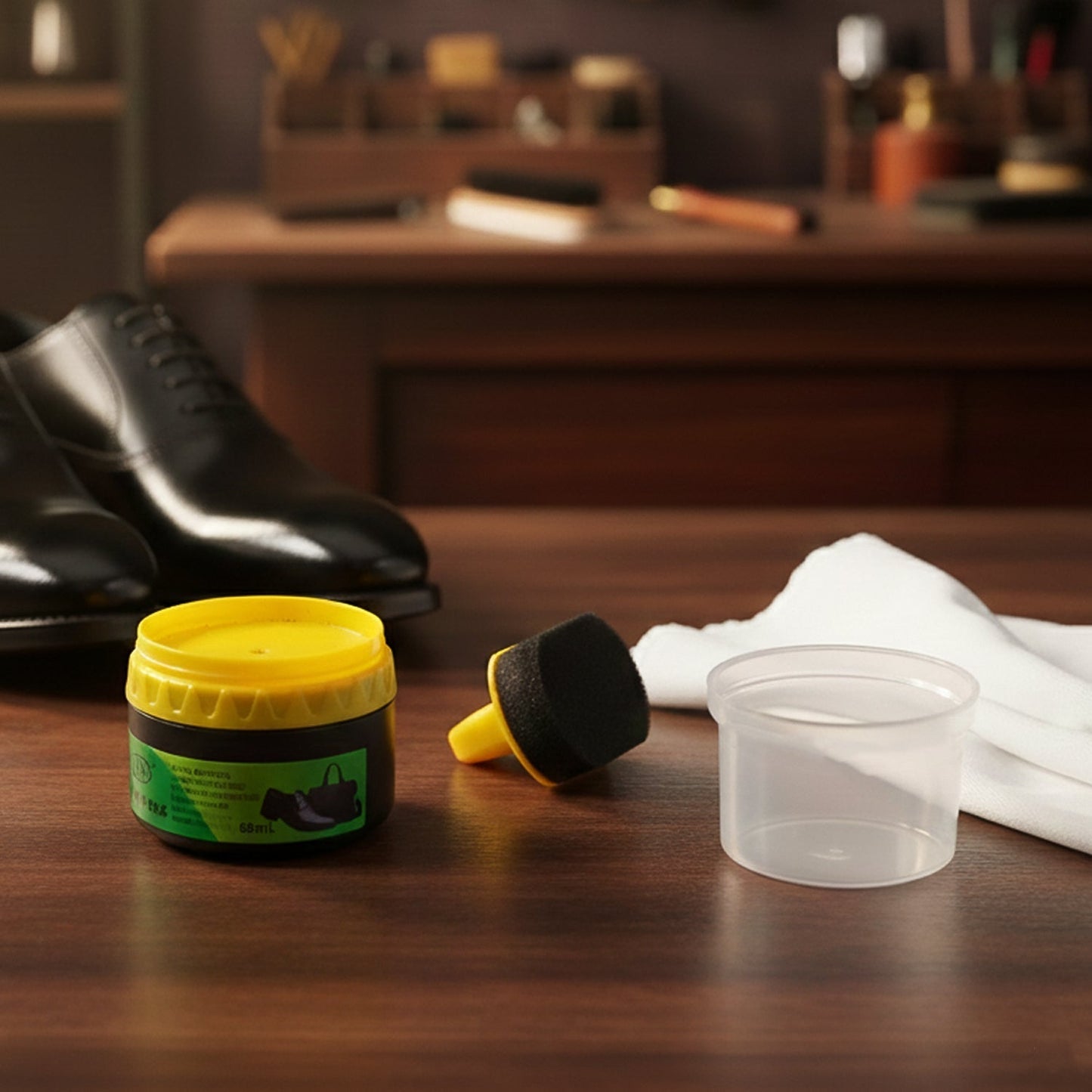 Black Shoe Polish Cream with Built-in Sponge Applicator (60 ML Approx)