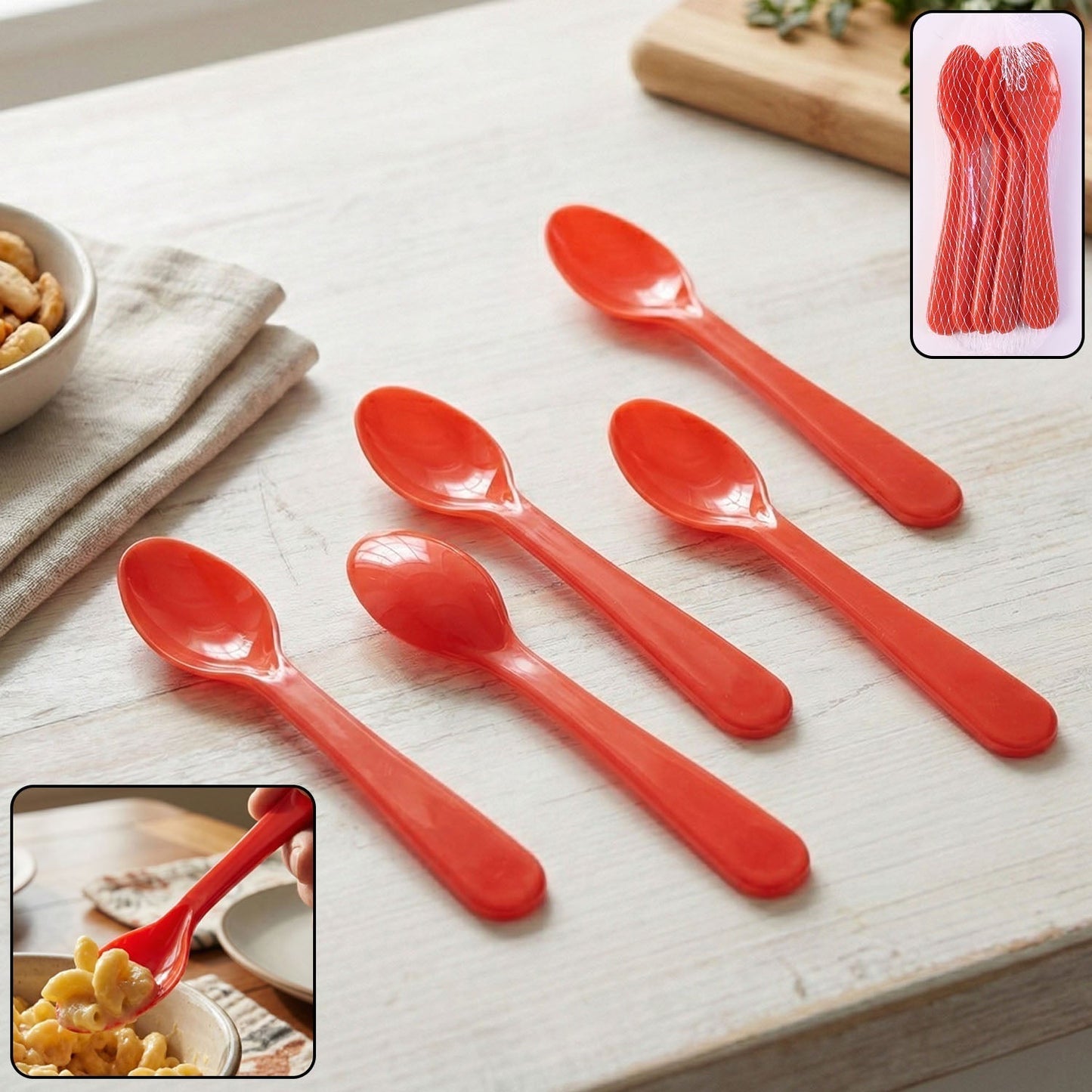 Food Plastic Spoon Set Table Spoon Tea Spoon Coffee Spoon Heat Resistant 5 Pc