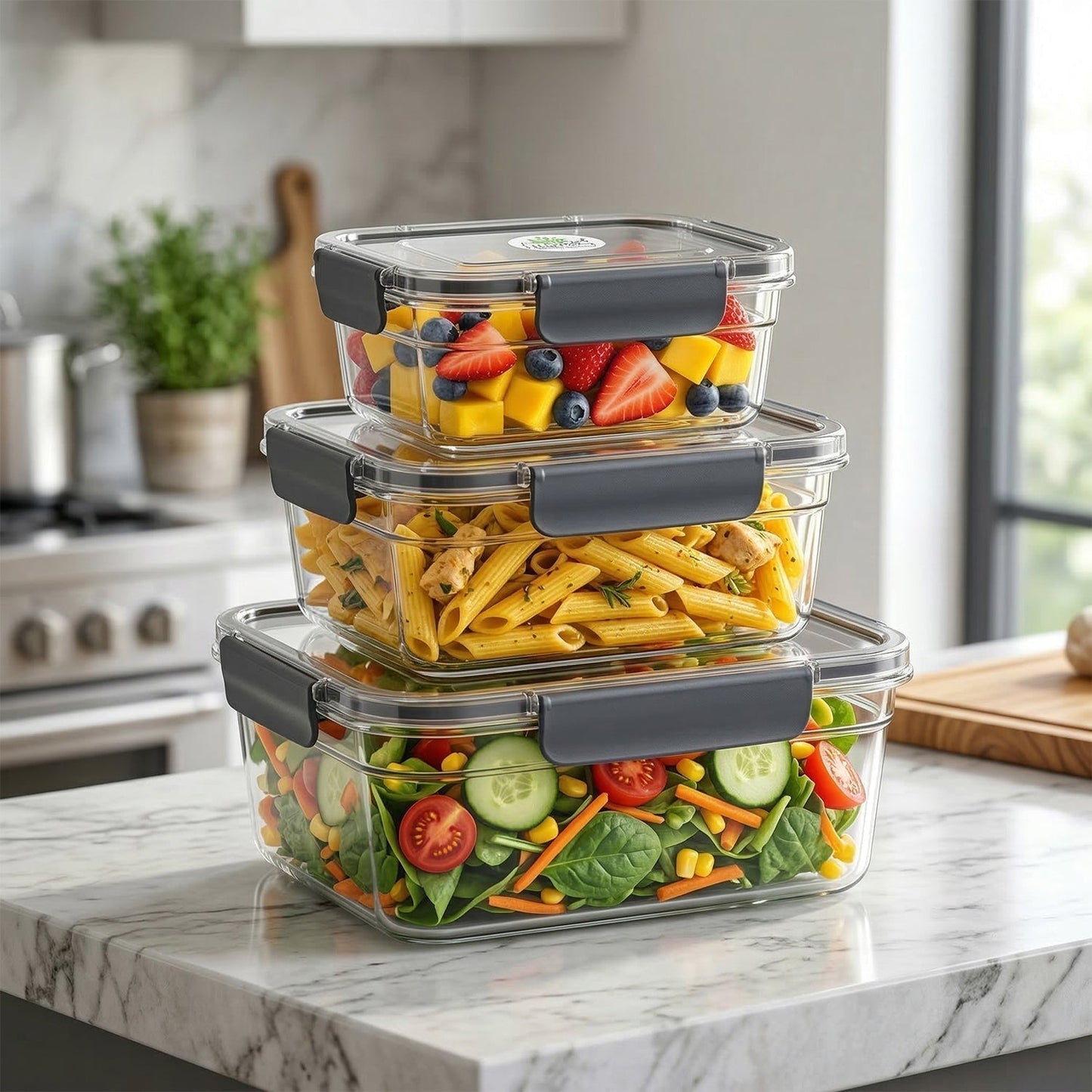 Plastic Airtight Food Storage Container Set(3 Pc, 750 ML, 1500 ML, 2800 ML)