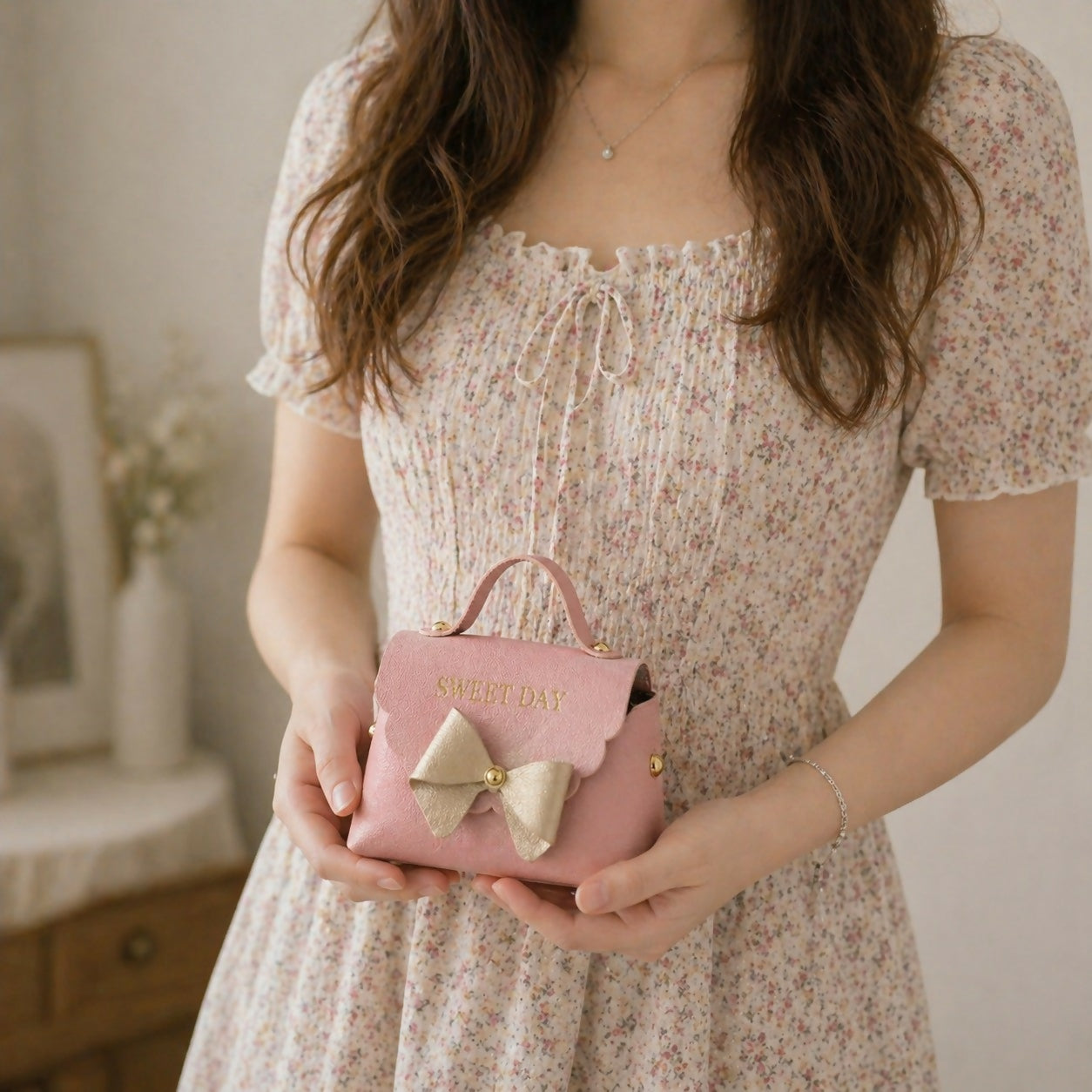 Pink Mini Handbag with Bow Design Small Carry Purse for Kids