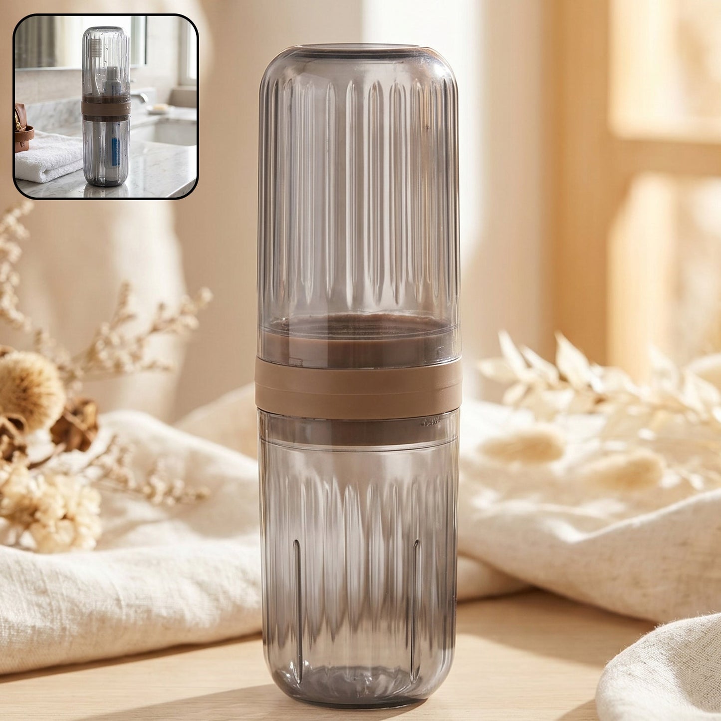 Travel Plastic Toothbrush Holder with Foldable Glass Design