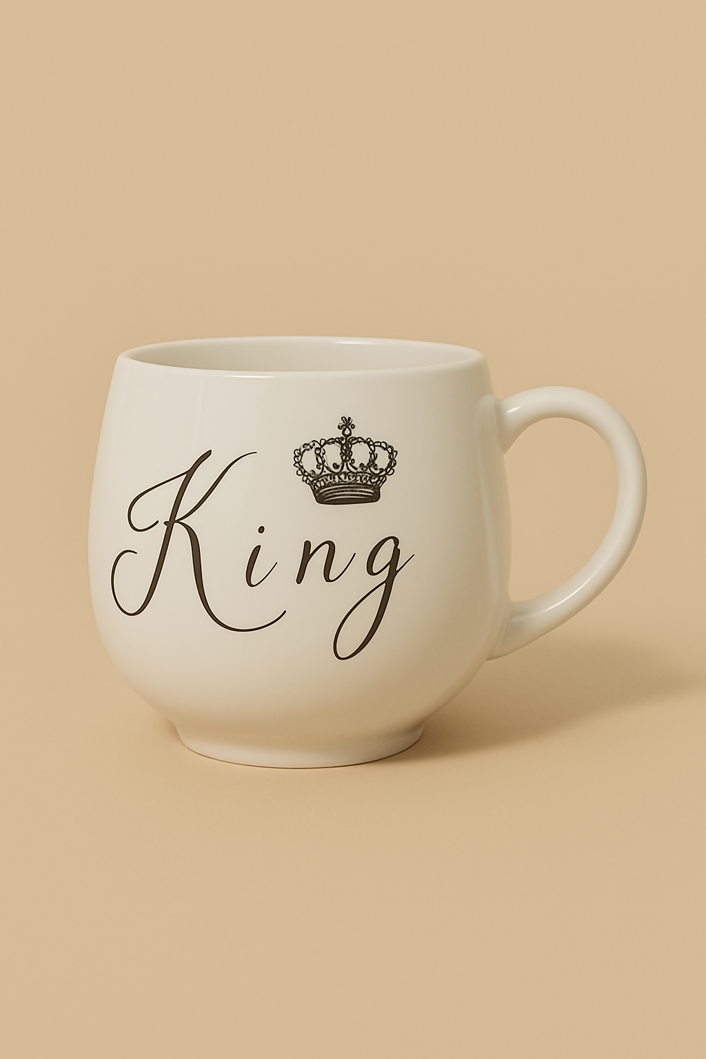 Elegant White Ceramic "King" Printed Mug with Crown Design