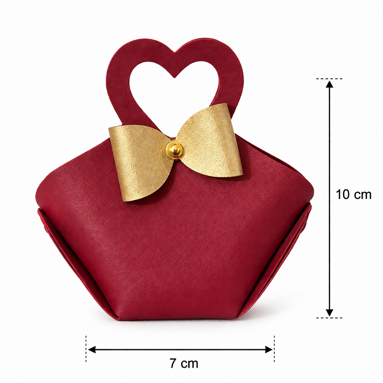 Maroon Mini Handbag with Heart Handle and Bow Compact Cute Purse