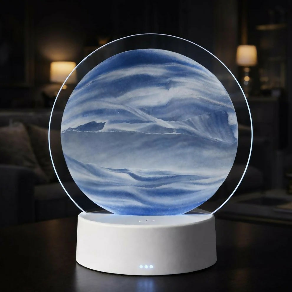 Blue Round Moving Sand Art LED Lamp Decorative Desk Night Light