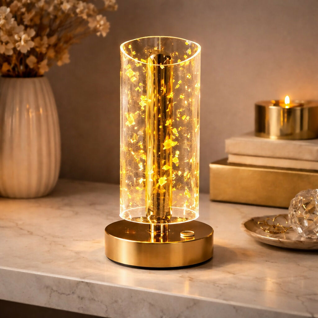 Crystal Glow LED Table Lamp with Elegant Gold Finish
