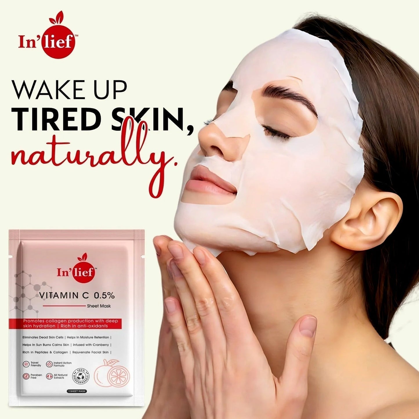 In’lief Vitamin C 0.5% Hydrating & Brightening Facial Sheet Mask (1 Pc)