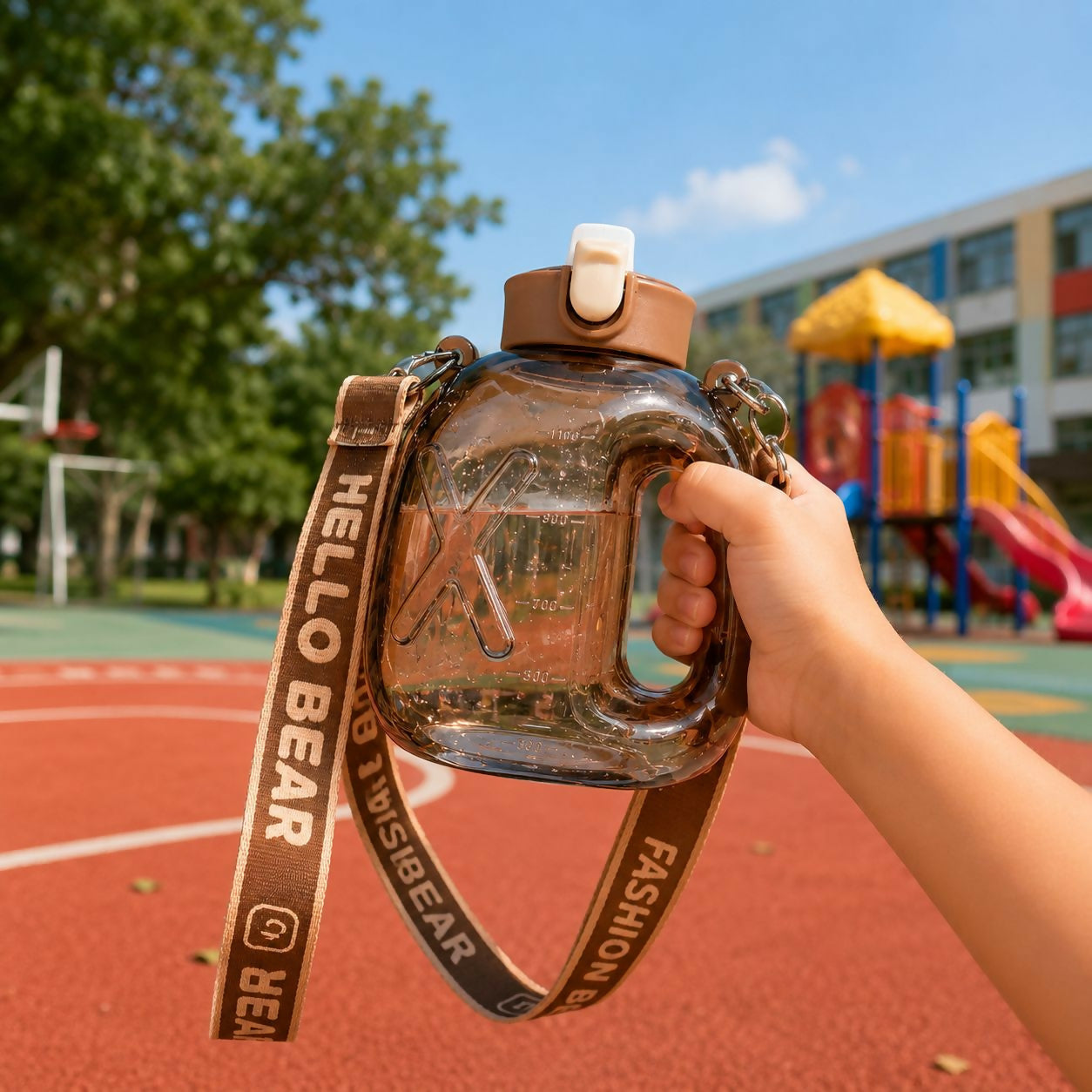 Brown 200 ML Bear Water Bottle with Straw & Adjustable Carry Sling