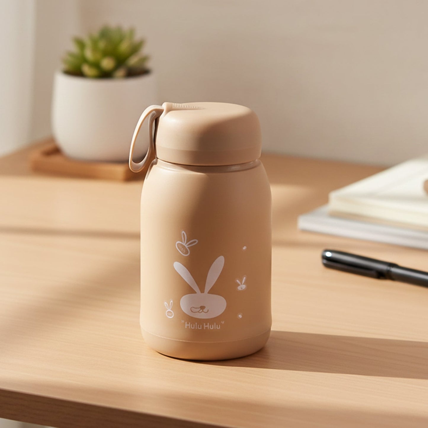Cute Bunny Print Glass Drinking Brown Bottle (330ML / 1 Pc)