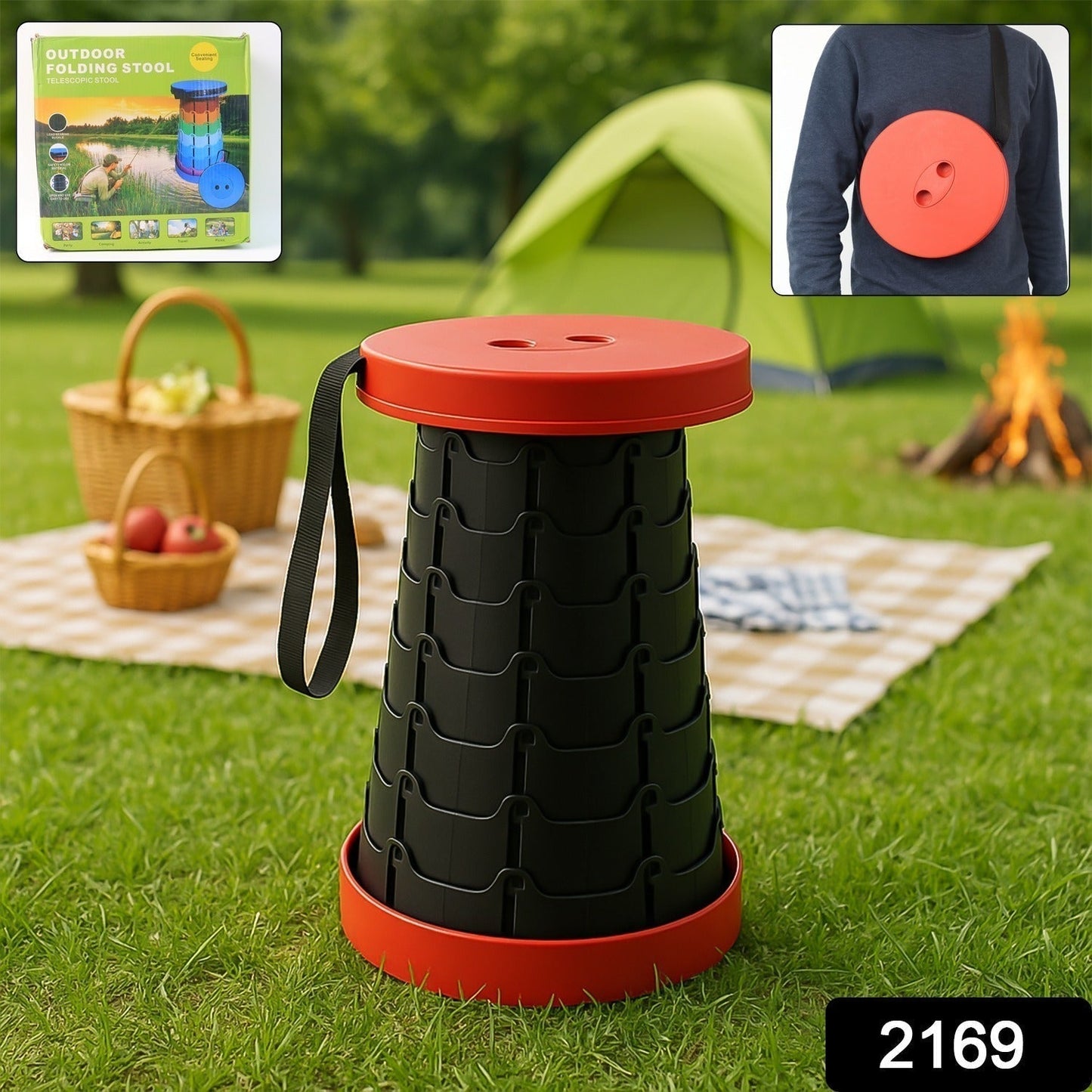 Adjustable Portable Telescopic Folding Stool (1 Pc)
