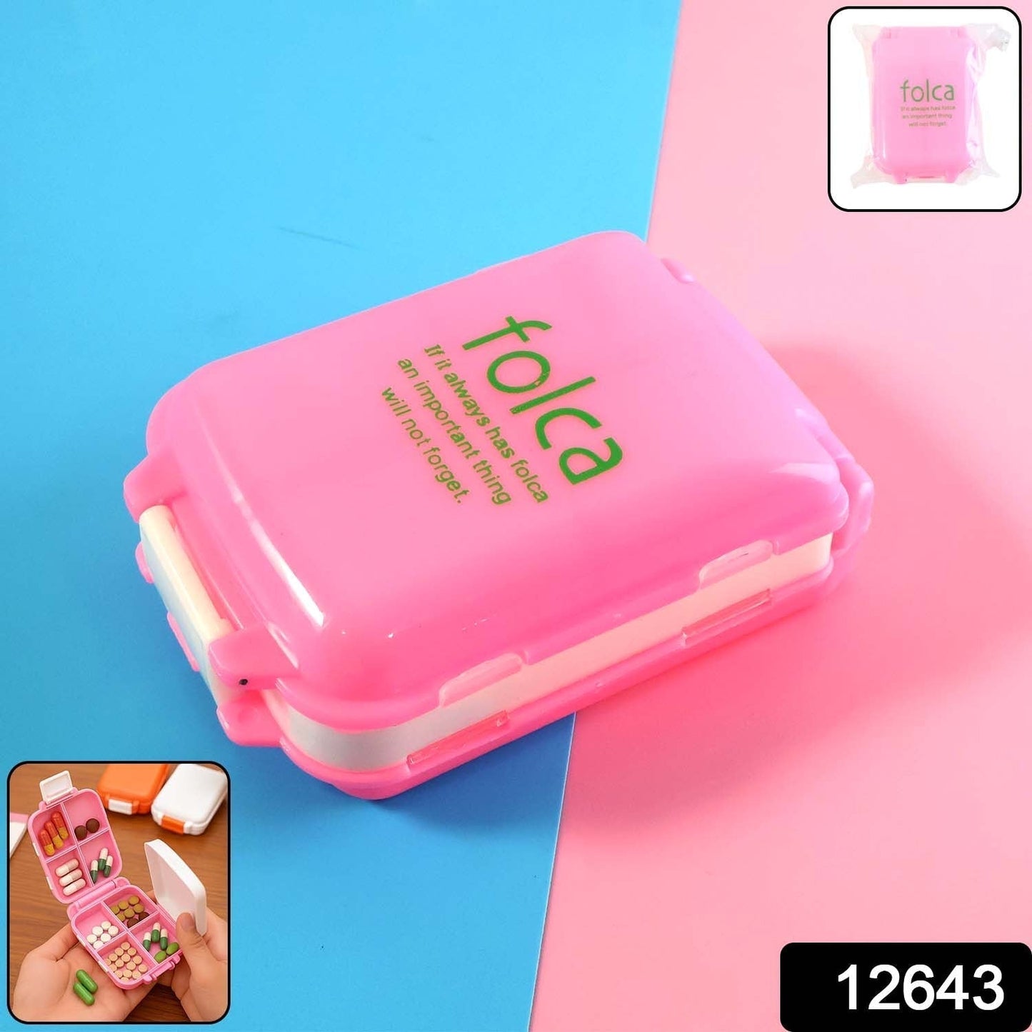 Portable Pink Dual-Sided Pill Organizer Box (1 Pc)