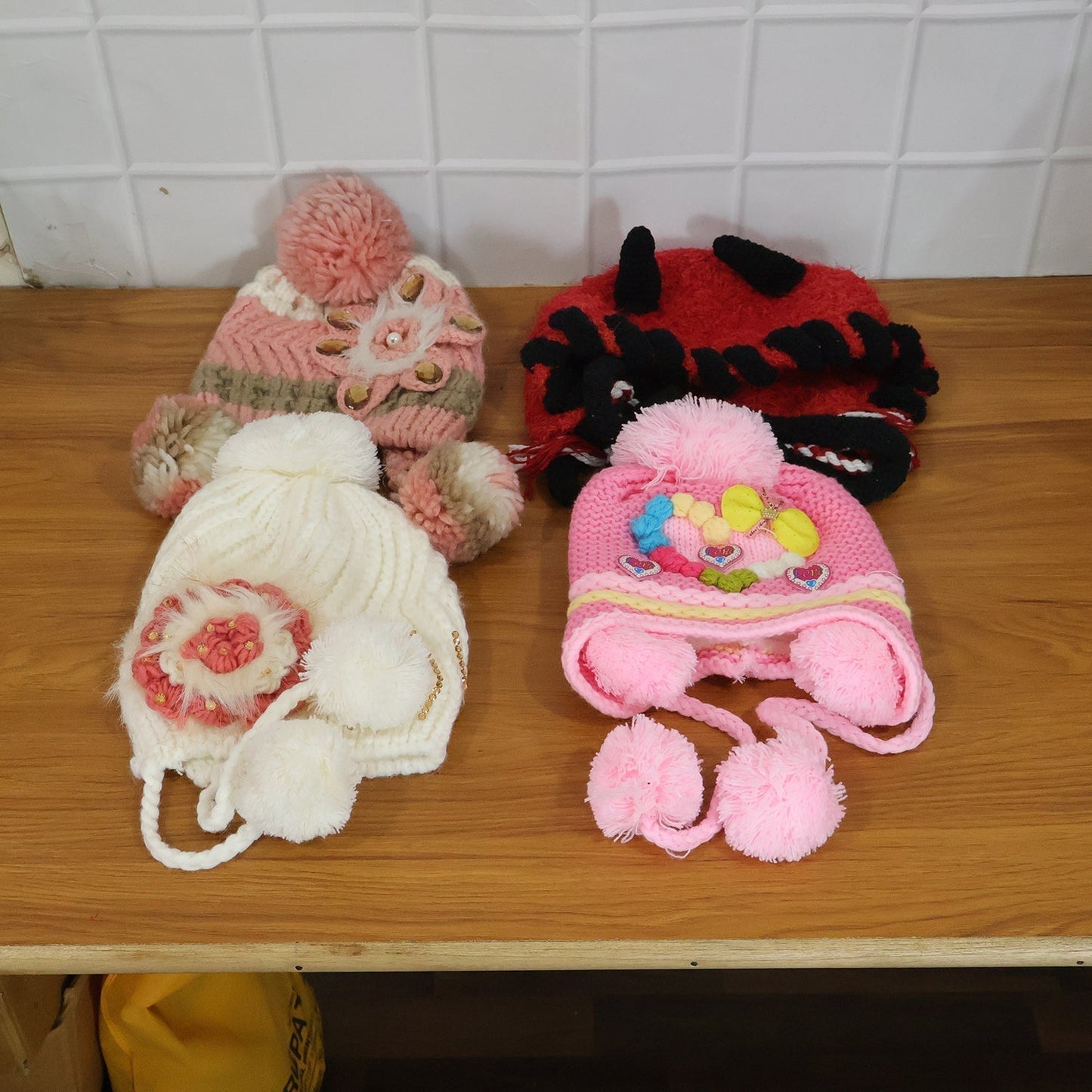 Cute Kids Winter Woolen Ear Flap Cap with Pom Pom (1 Pc, Mix Design)