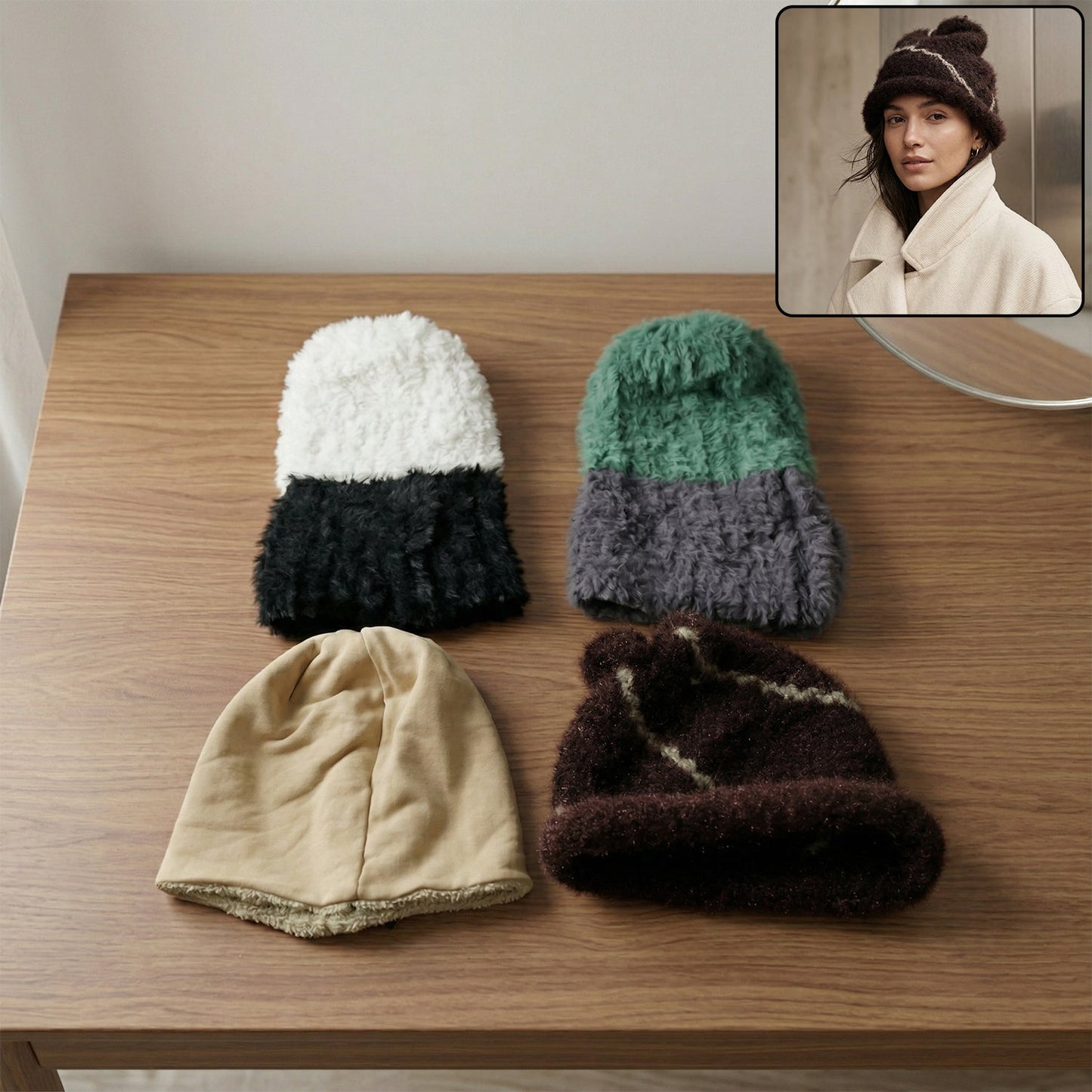 Winter Warm Woolen Beanie Cap for Men & Women (1 Pc, Mix Desin)