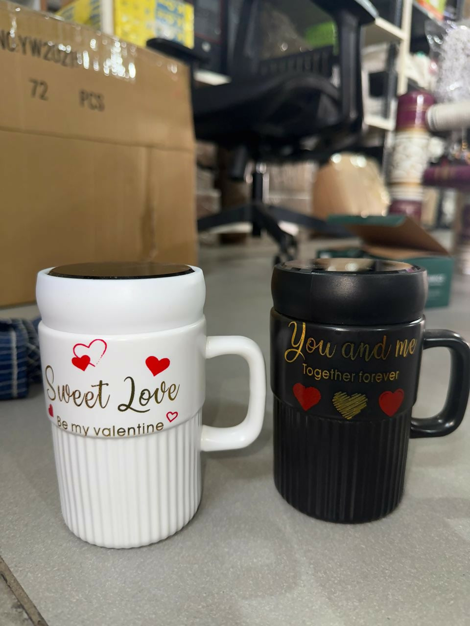 Premium Sweet Love Ceramic Mug with Lid & Spoon | Romantic Valentine Gift Cup for Couples | Leak-Resistant Lid, Large Capacity Coffee/Tea Mug | “Sweet Love†& “You & Me†Printed Heart Design | Microwave Safe | Ideal for Gifting