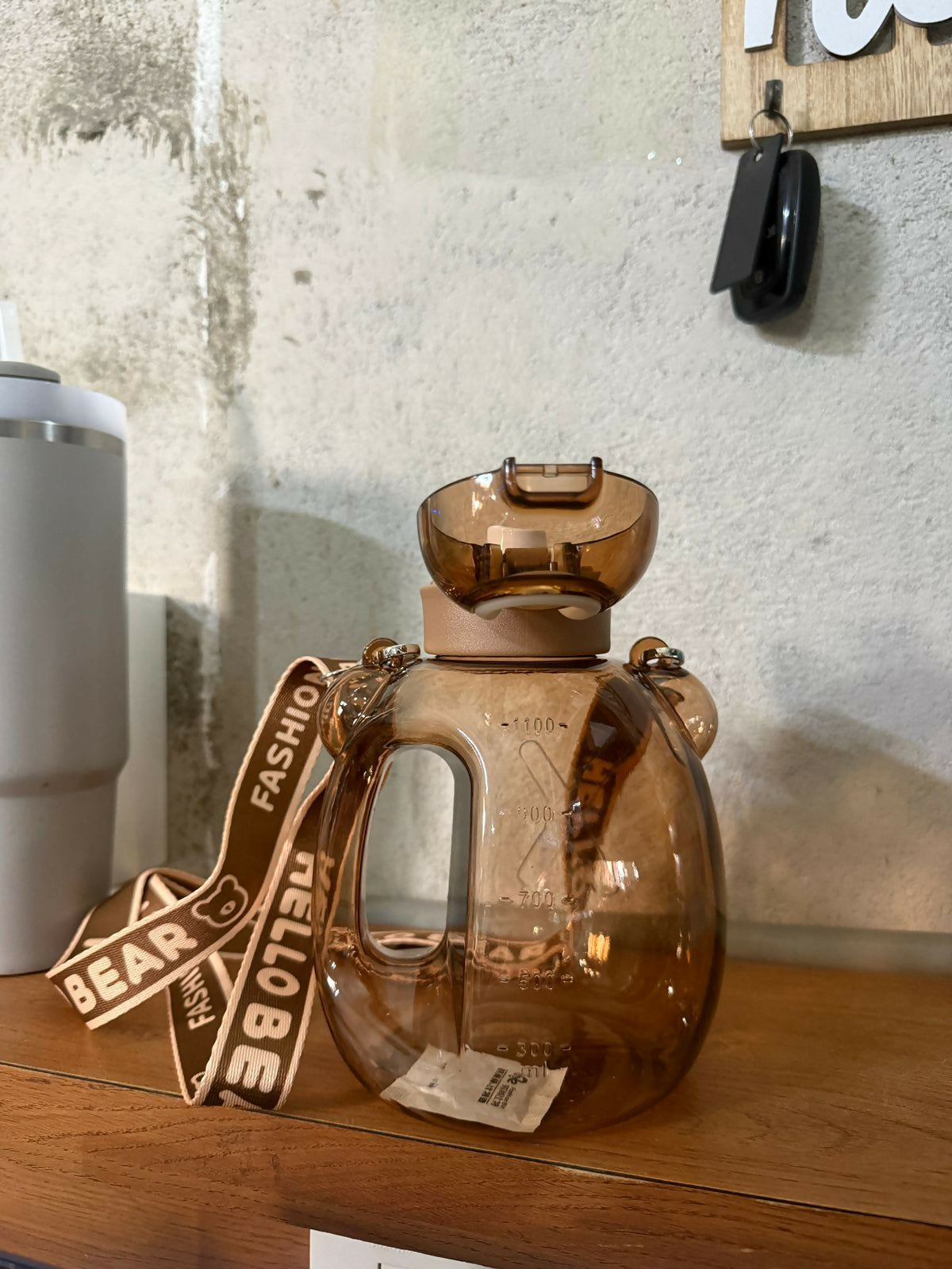 Brown 200 ML Bear Water Bottle with Straw & Adjustable Carry Sling