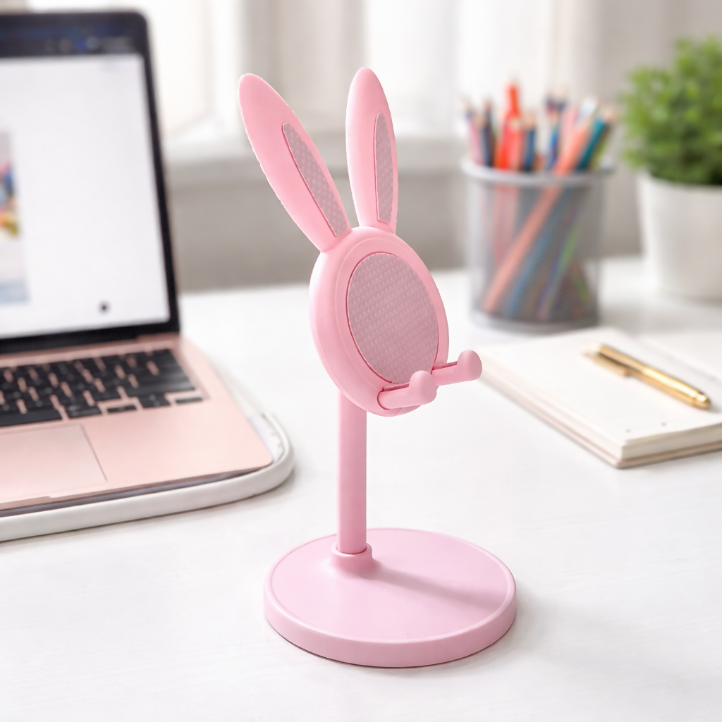 Pink Bunny Ear Adjustable Mobile Phone Stand Holder for Desk