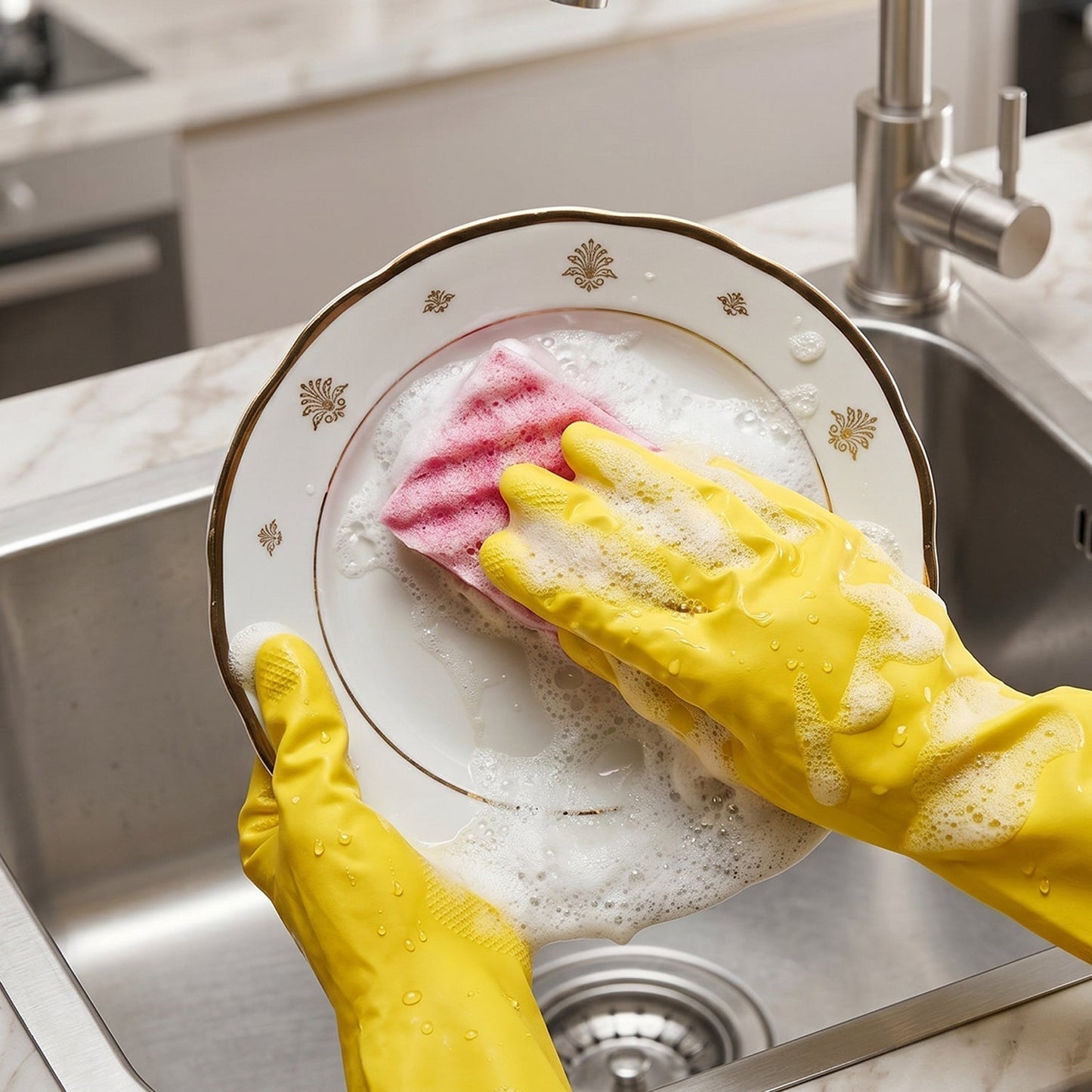Medium Victor Yellow Cleaning Rubber Gloves Reusable Kitchen Dishwash (1 Pair)