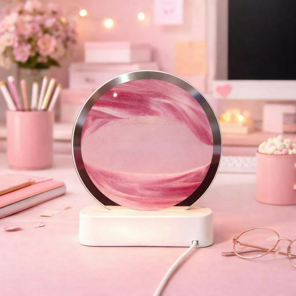 Pink Moving Sand Art LED Lamp Round Decorative Ambient Night Light