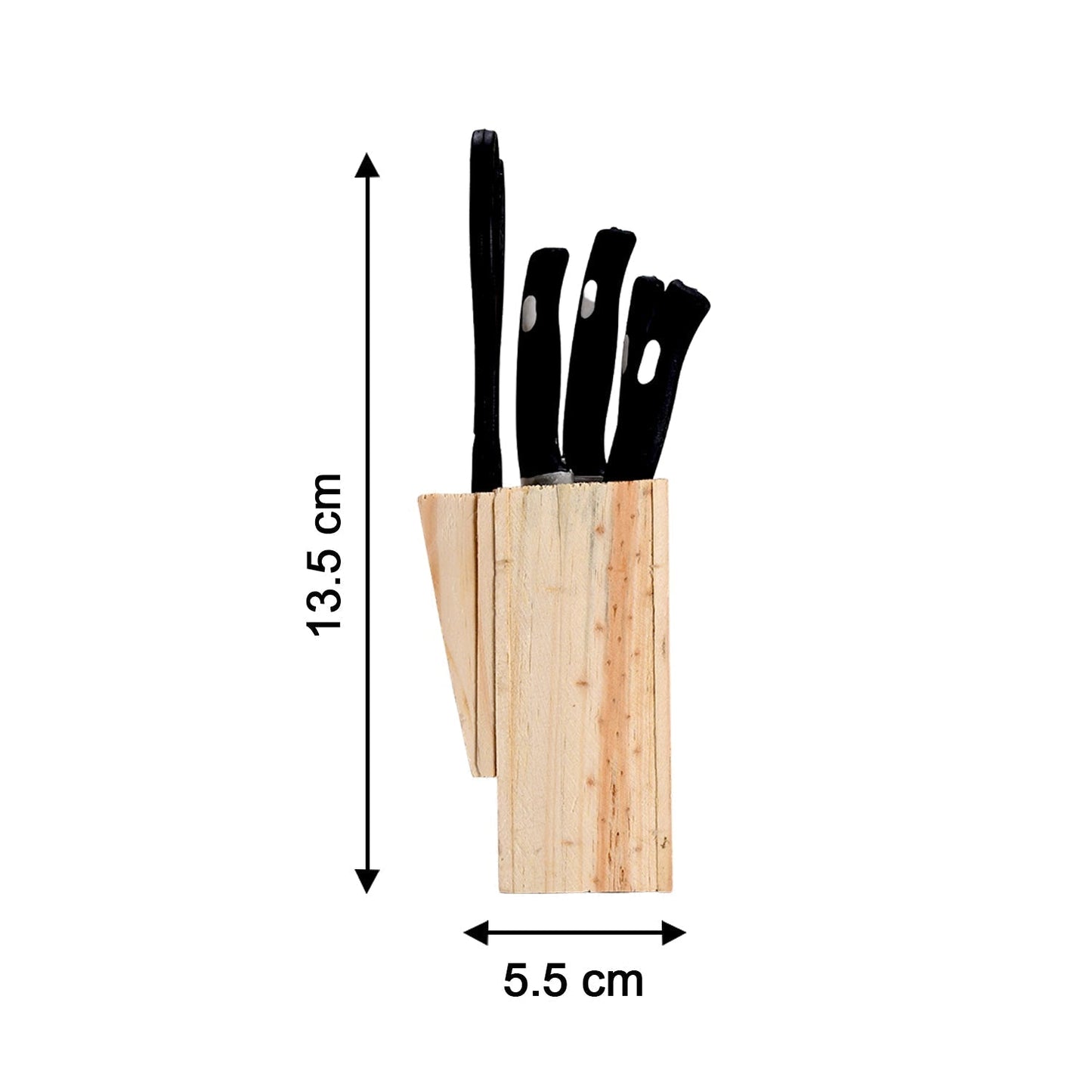 Kitchen Knife Set with Wooden Block and Scissors, Chhari (5 pcs, Black)