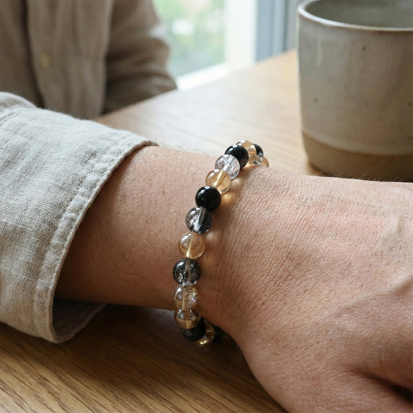 Elegant Dual-Tone Crystal Beaded Stretch Bracelet (1 Pc)