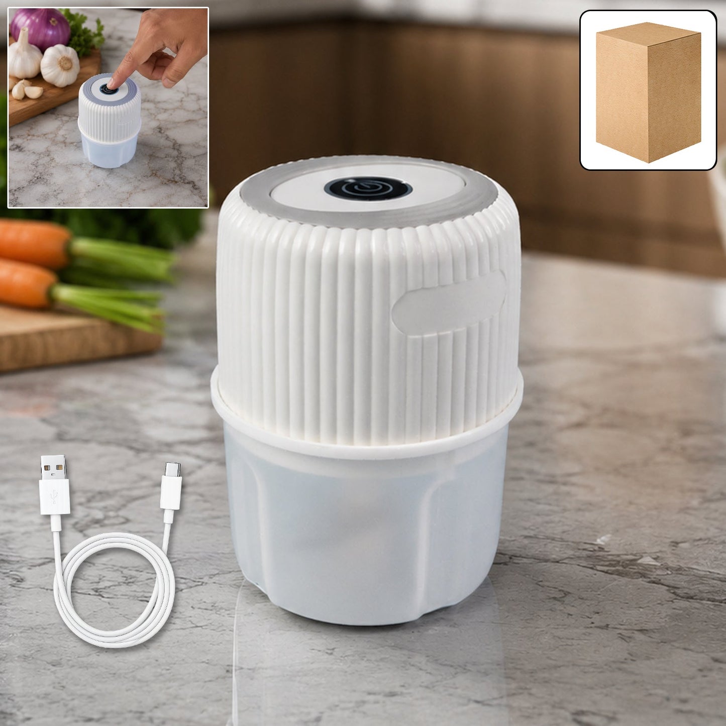 USB Rechargeable Mini Garlic Chopper Crusher (300 Ml)