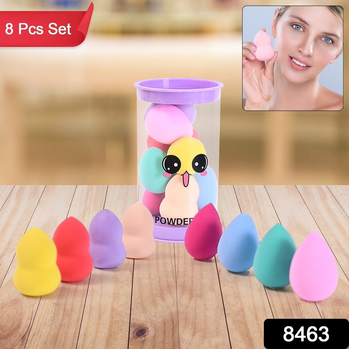 Makeup Beauty Powder Puff (8 Pcs Set / With Case / Mix Color)