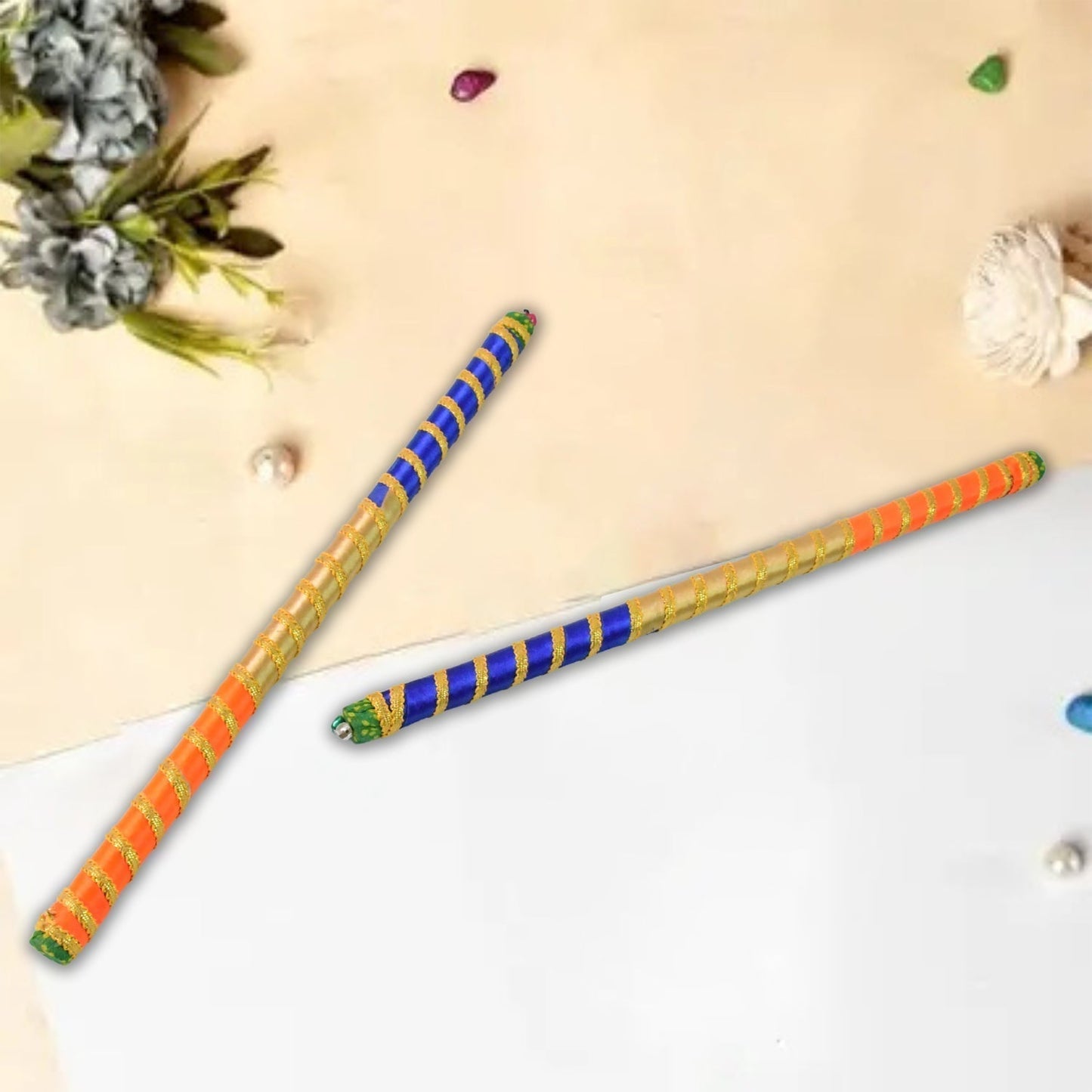 Traditional Decorative Dandiya Sticks Pair for Navratri, Garba (2 Pc)