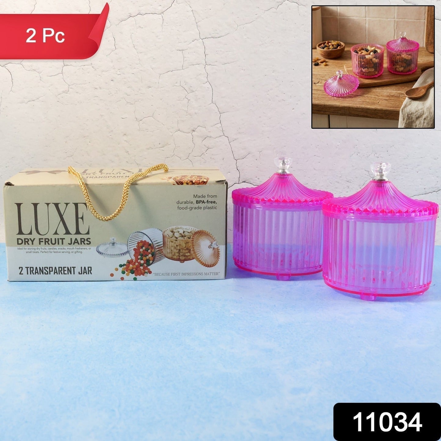 Plastic Luxury Transparent Dry Fruit Storage Jars (2 Pc)