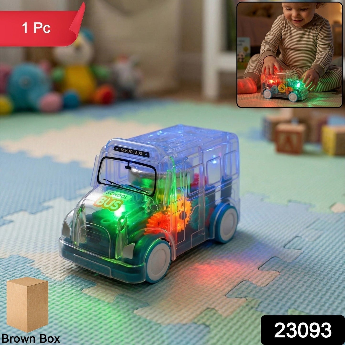 Kids Transparent Musical Light-Up School Bus Toy (1 Pc)