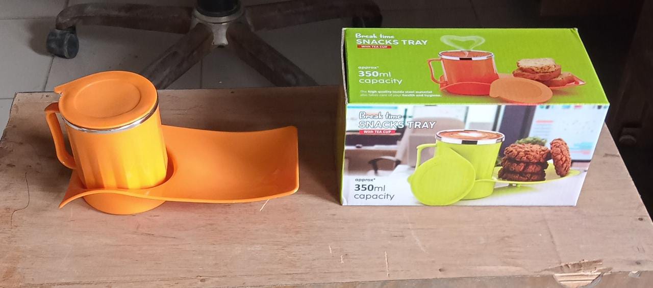 Snack Tray with 350ml Steel Cup for Kids & Home Use