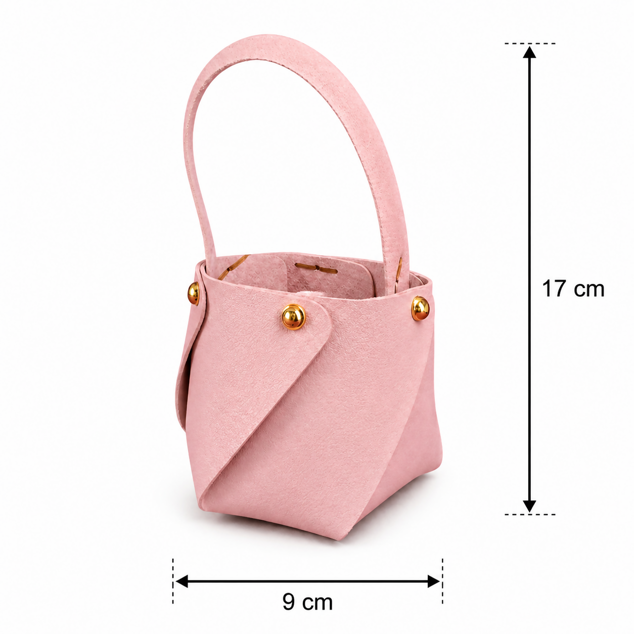 Pink Mini Bucket Handbag with Handle and Stud Detail Compact Size