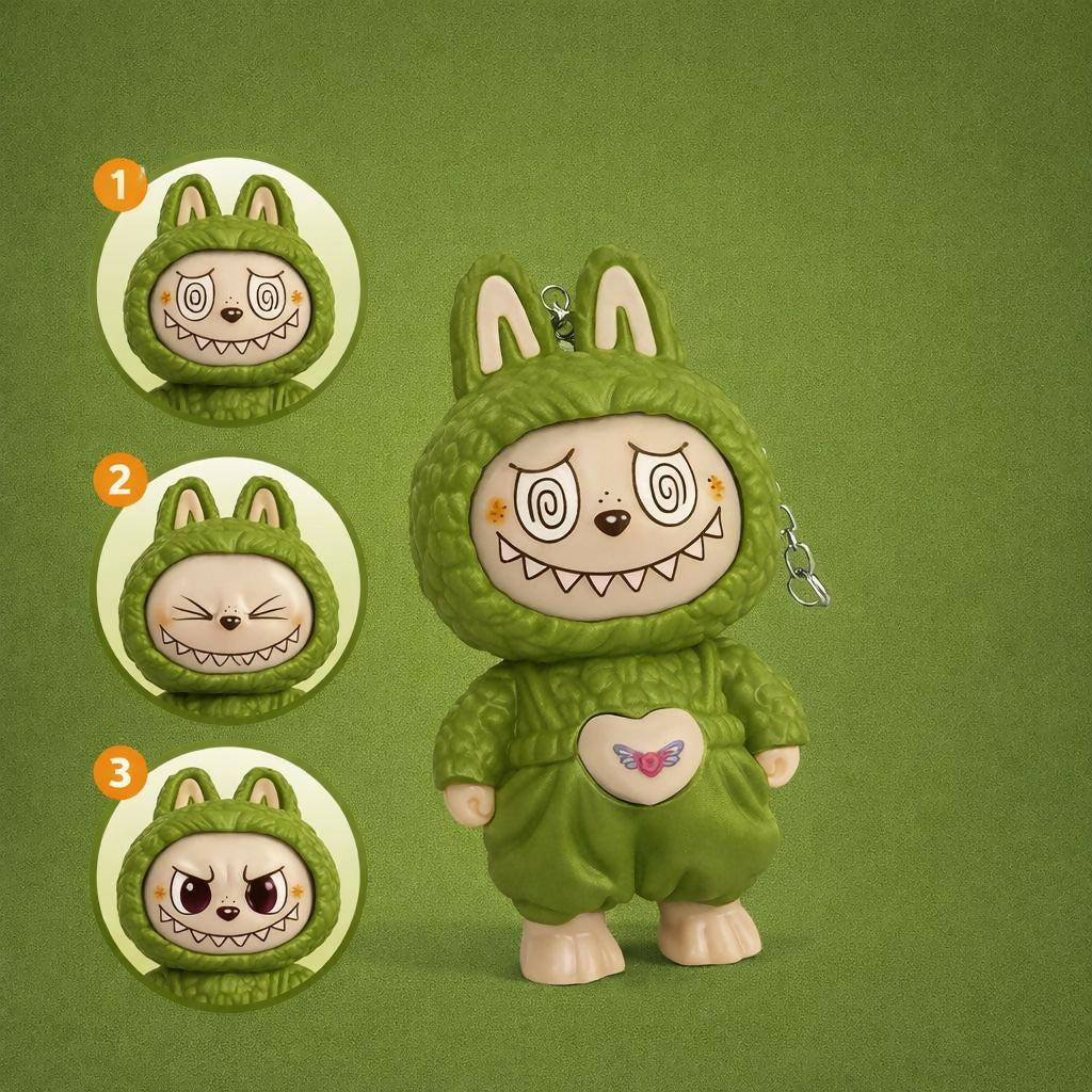 Cartoon Keychain Toy with 3 Expressions Cute Mini Hanging Figure