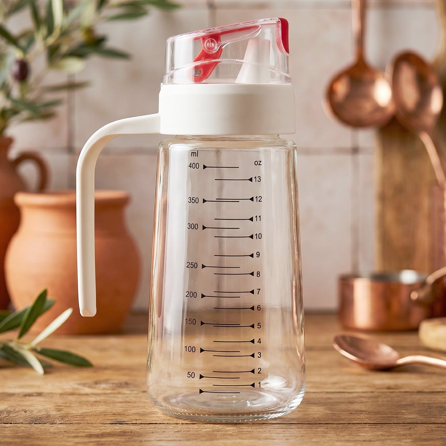 Glass Oil Dispenser Bottle with Auto-Flip Cap & Side Handle (500 ml / 1 Pc)