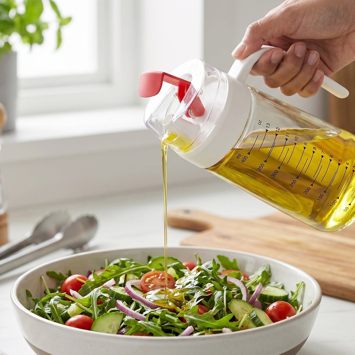 Glass Oil Dispenser Bottle with Auto-Flip Cap & Side Handle (500 ml / 1 Pc)