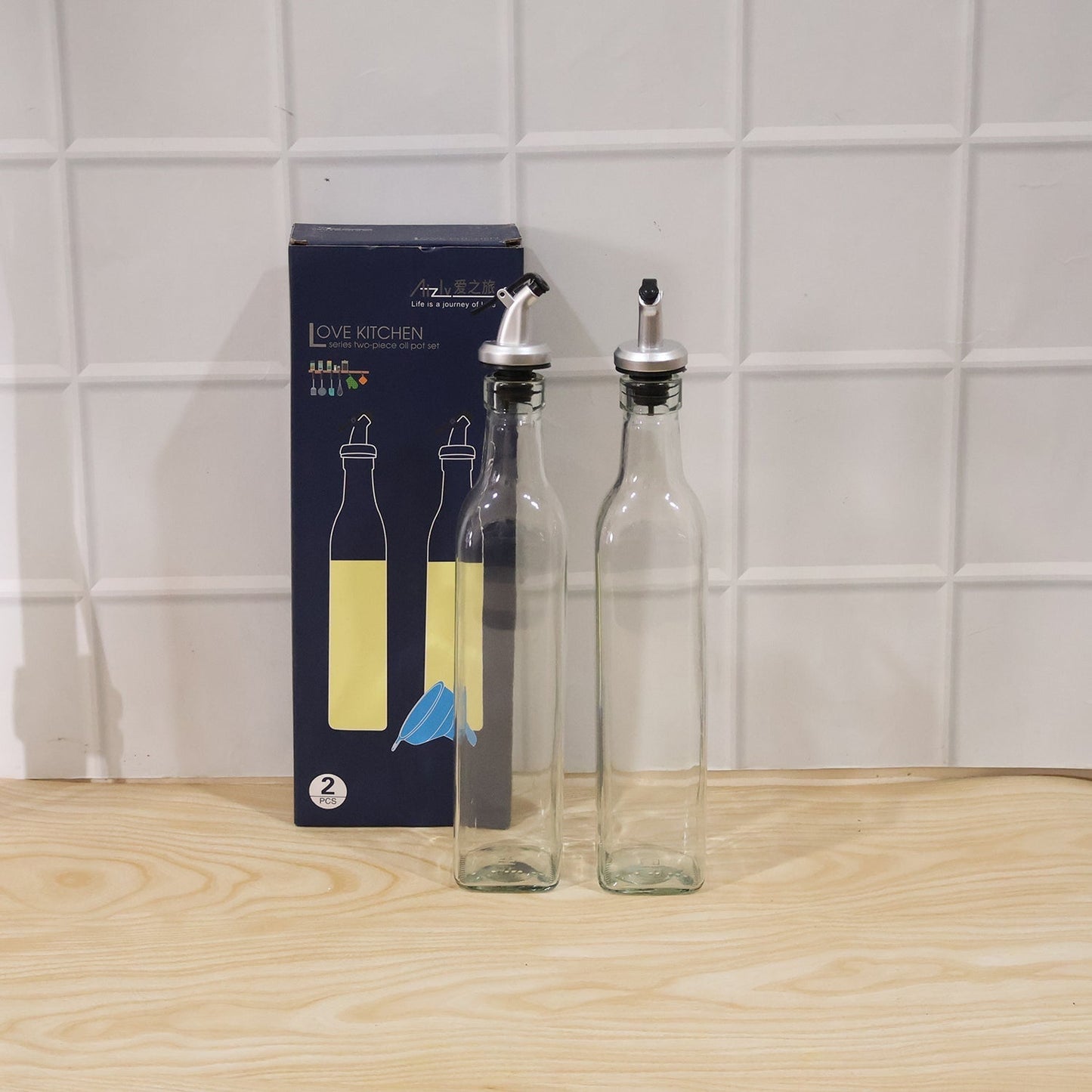 Glass Oil Dispenser Bottle Transparent Leak Proof Olive Oil Vinegar (2 Pc Set)