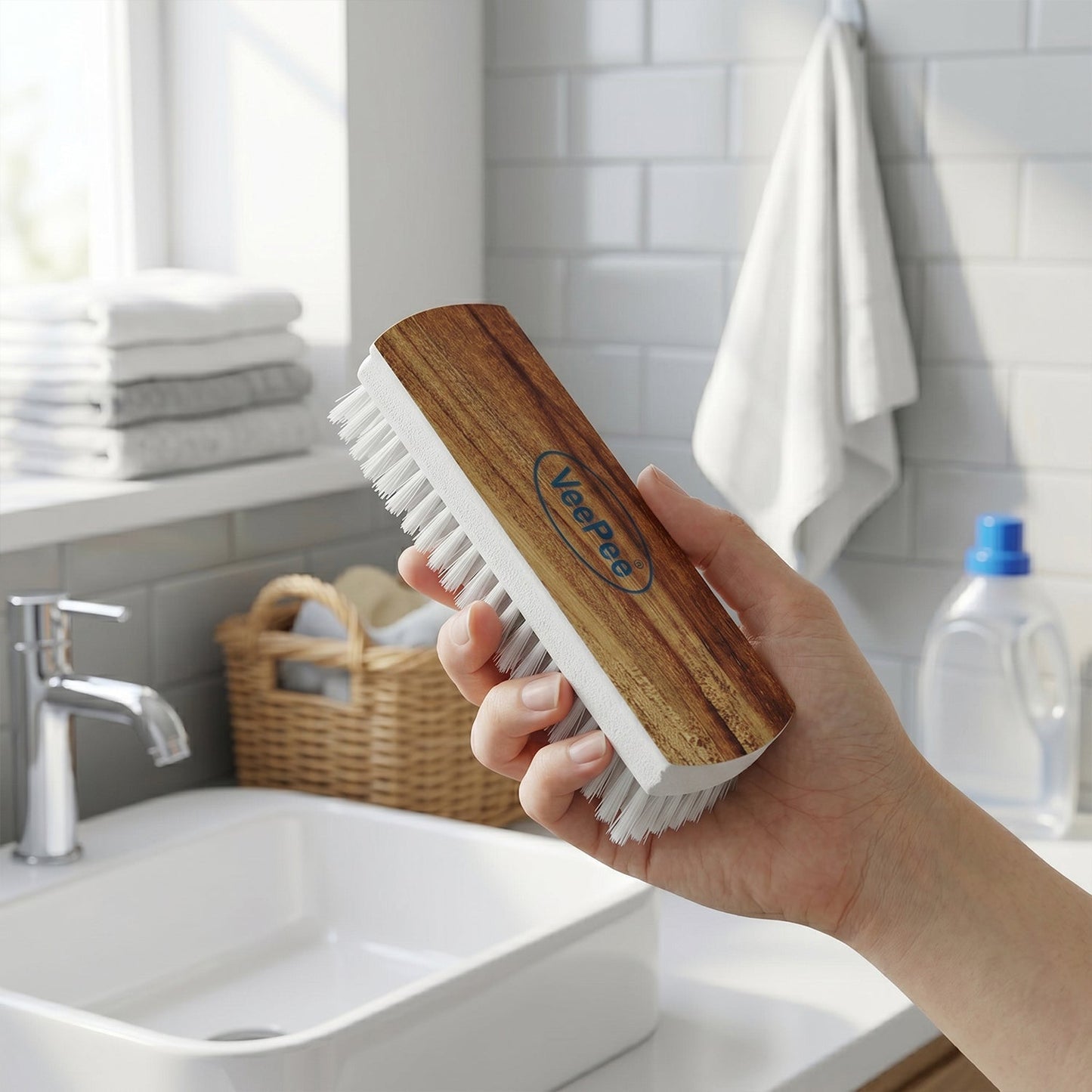 Veepee Cloth Washing and Cleaning Scrub Brush (1 Pc) – Heavy-Duty Bristles with Wooden Finish Handle
