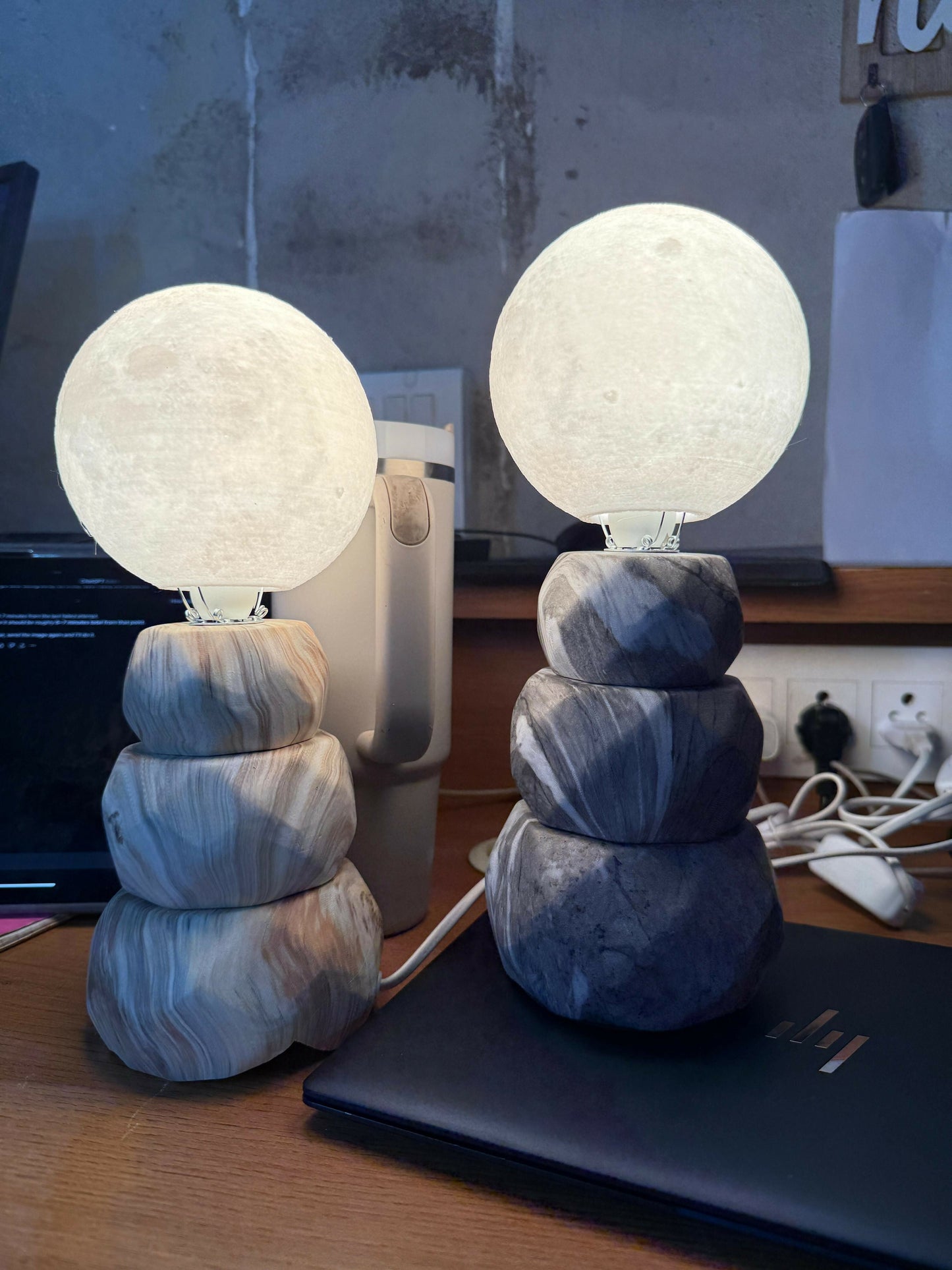 Moon Light Lamp with Stone Base Decorative LED Night Lamp