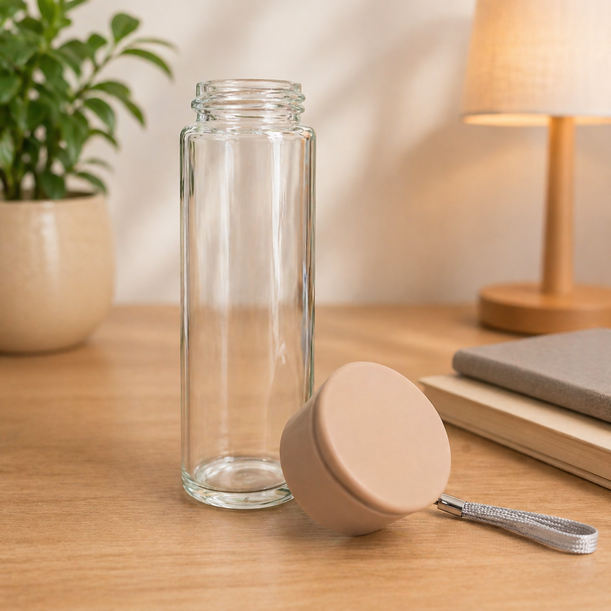Glass Water Bottle with Sleeve and Strap for Daily Use