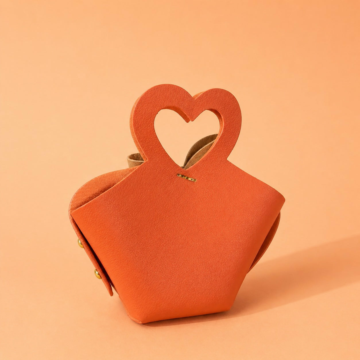 Orange Mini Cute Handbag with Heart Handle and Bow Detail